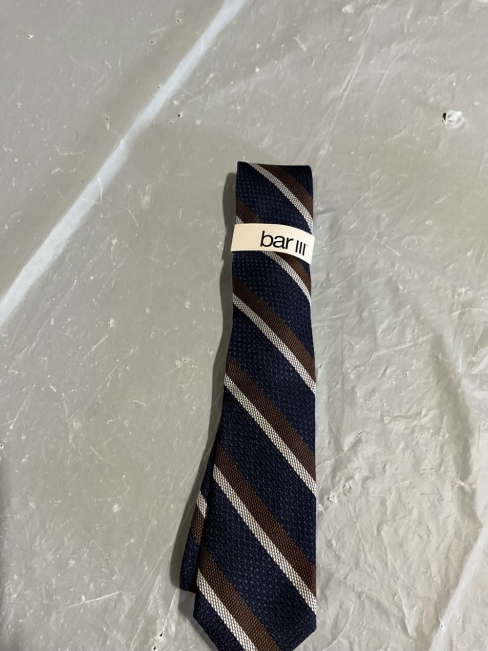 Bar III Navy, Brown and Silver Diagonal Stripe Tie